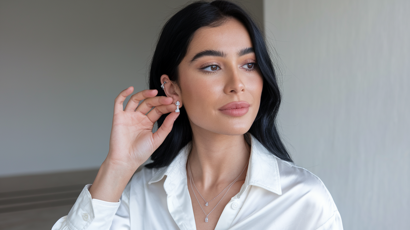 Woman with lab-grown diamond earrings